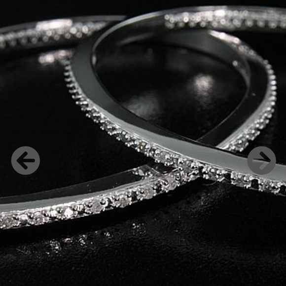 .035 CTW Diamond Hoop 14K White Gold Over Sterling Silver Earrings - Picture 2 of 8